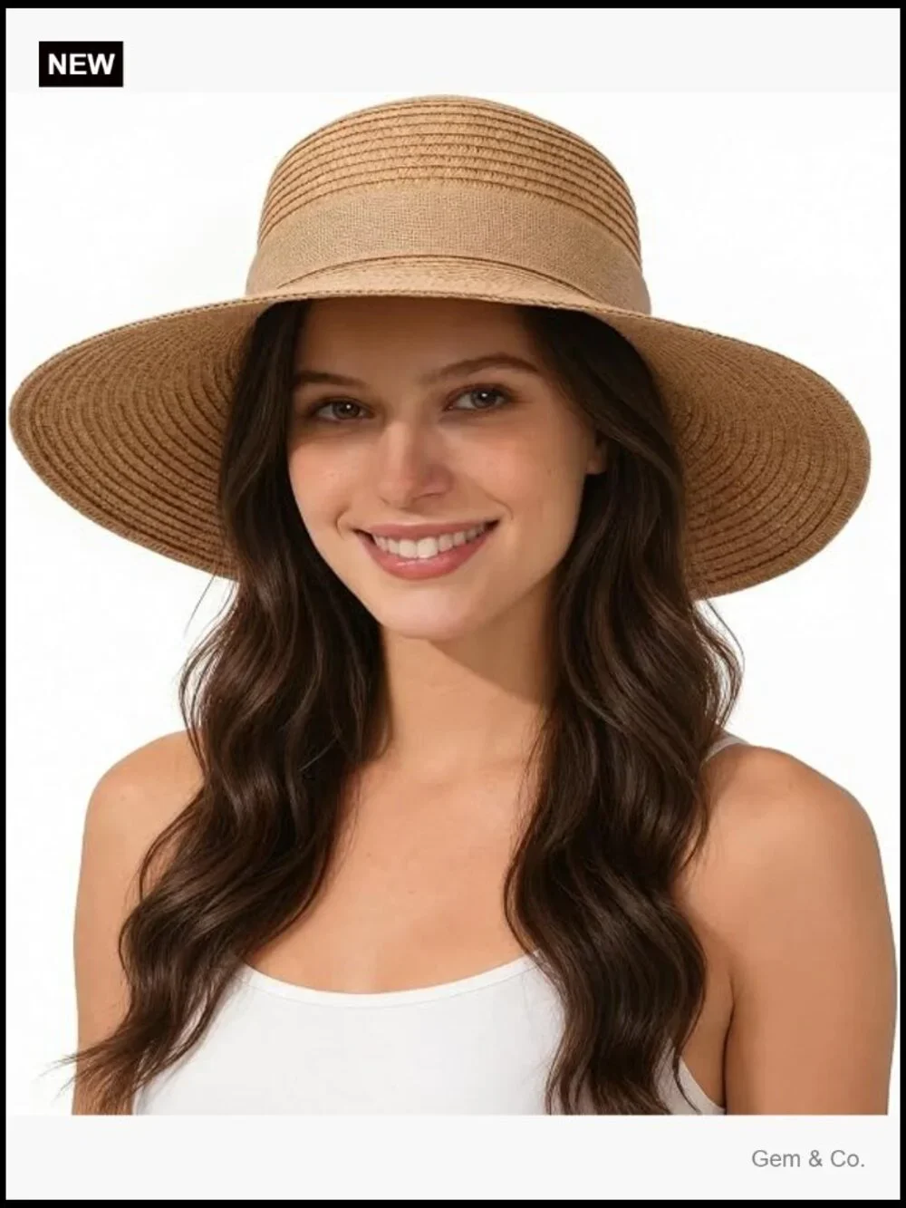 Wide Brim Straw Derby Sun Hat UPF 50+ Packable Floppy for Beach Summer